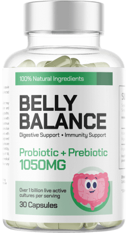 Belly Balance probiotic and prebiotic supplement bottle